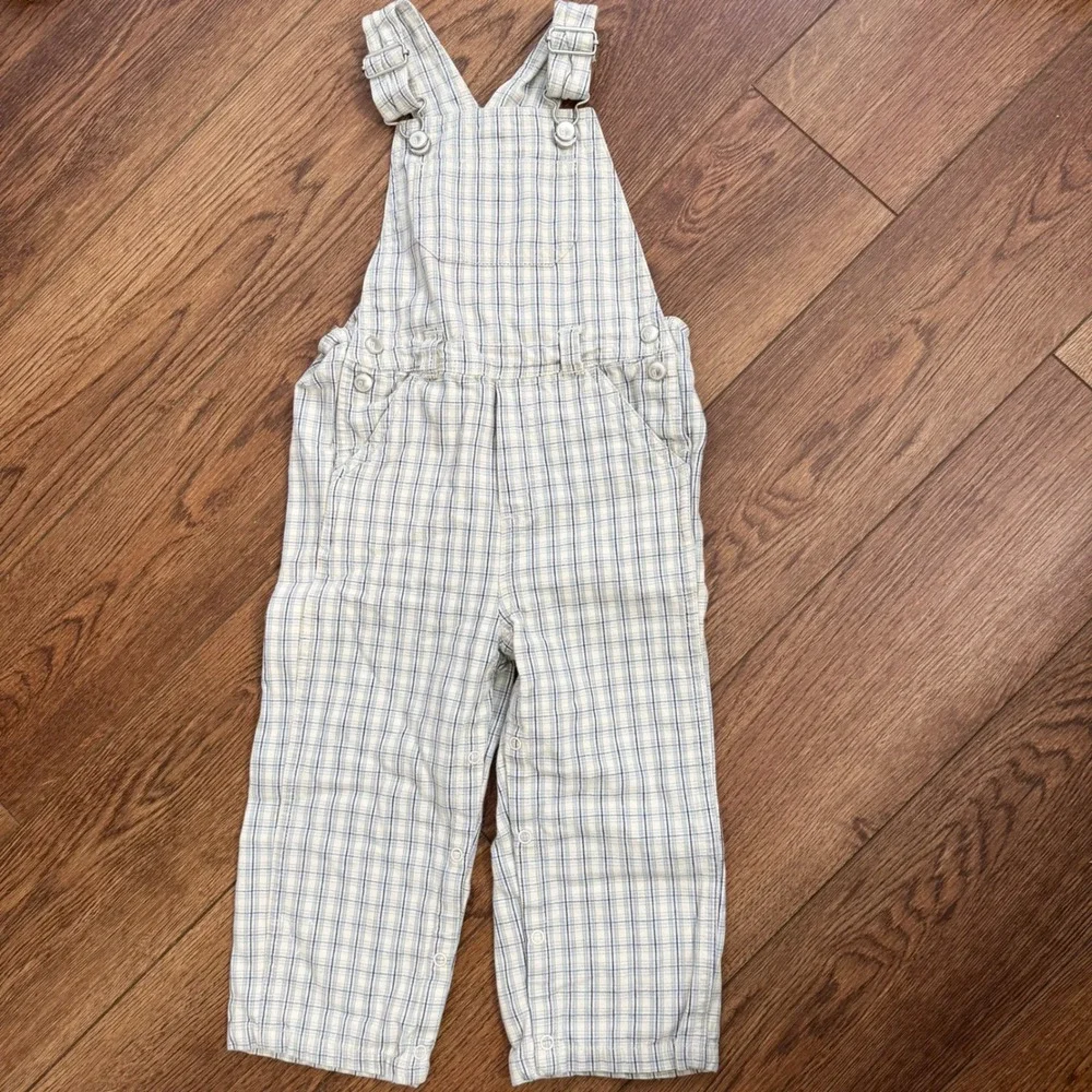 Vintage 2003 Gymboree Plaid Cotton Overalls Blue Green White 3T Bibs